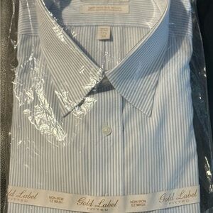 Gold Label Fitted Men’s Light Blue Pinstripe Dress Shirt
